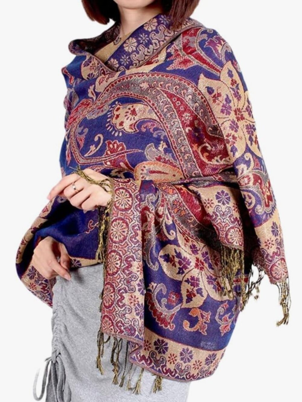 Royal Blue & Gold Metallic Pashmina Shawl Scarf, Sparkling Scarves for Women